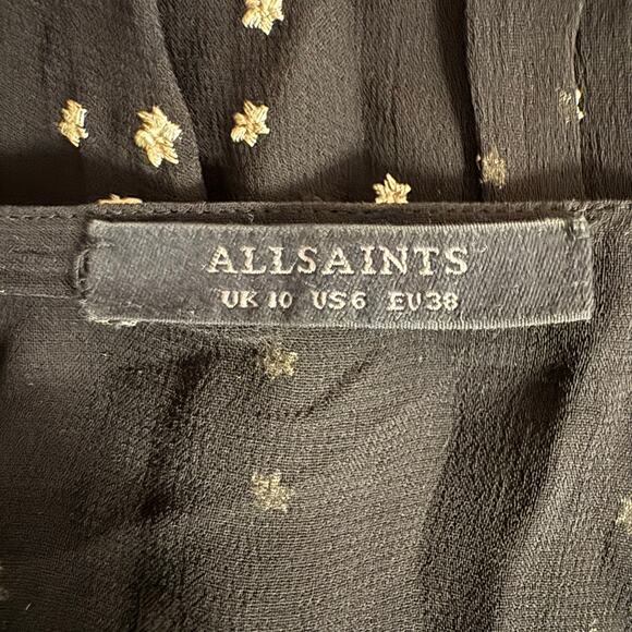 AllSaints Gracie Nala Wrap Dress Black with Embroidered Stars Size 2 - Picture 5 of 6